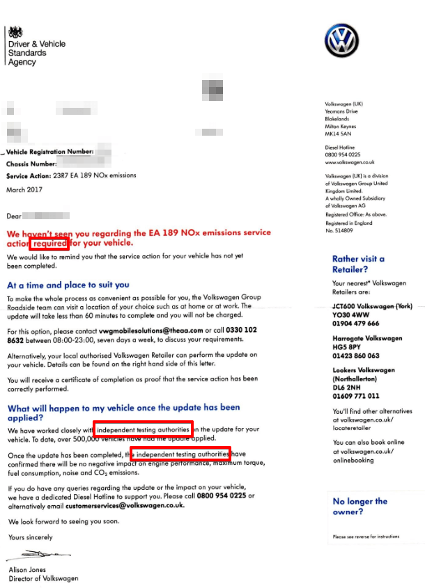 vw emissions fix letter